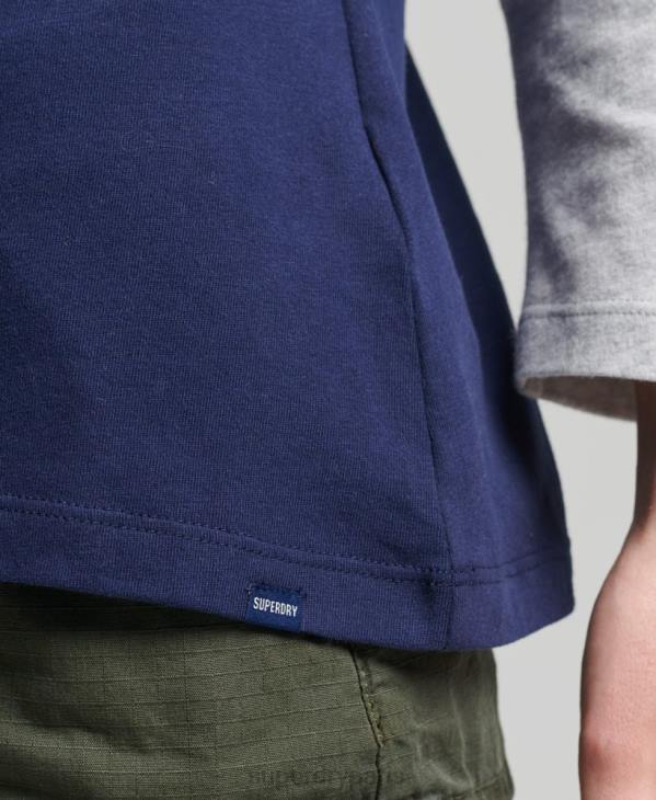 Superdry femmes haut de baseball vintage à manches mi-longues en coton bio D64Z6575 vêtements marine