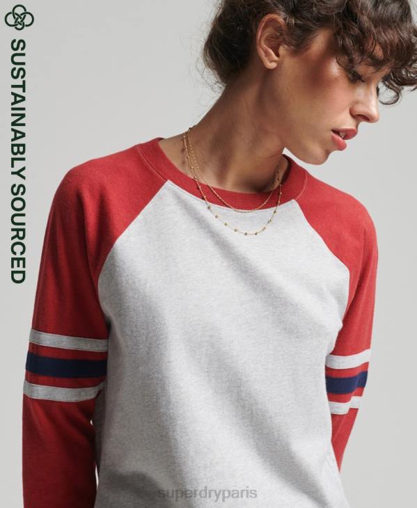 Superdry femmes haut de baseball vintage à manches mi-longues en coton bio D64Z6646 vêtements gris