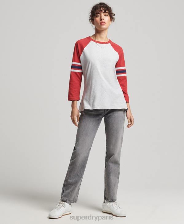Superdry femmes haut de baseball vintage à manches mi-longues en coton bio D64Z6646 vêtements gris
