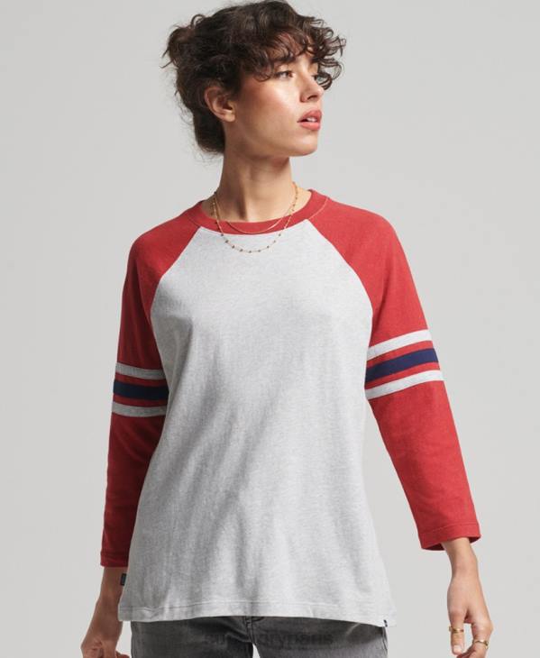Superdry femmes haut de baseball vintage à manches mi-longues en coton bio D64Z6646 vêtements gris