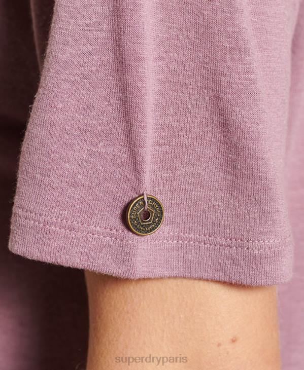 Superdry femmes haut en jersey de dentelle à chevrons et manches courtes D64Z2743 vêtements violet