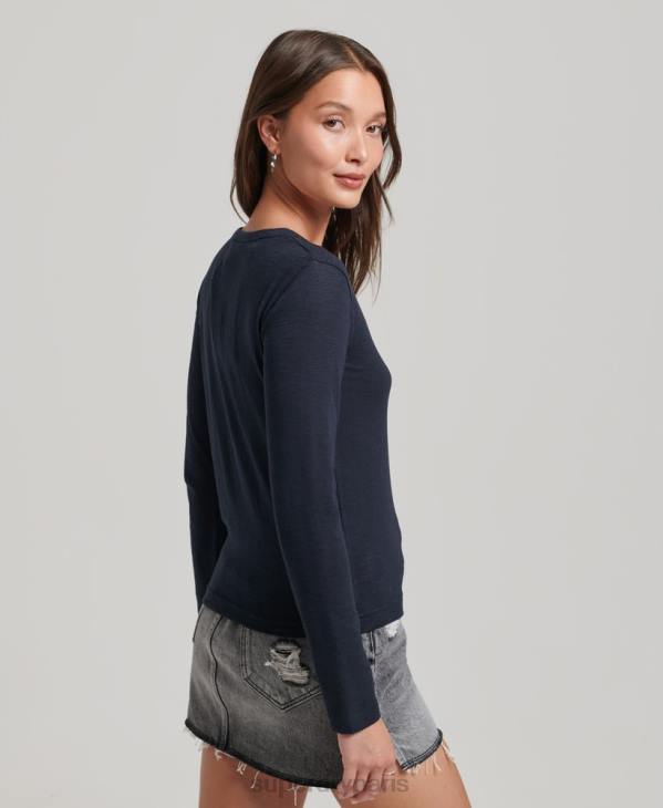 Superdry femmes haut henley en jersey flammé à manches longues D64Z2869 vêtements marine