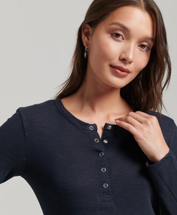 Superdry femmes haut henley en jersey flammé à manches longues D64Z2869 vêtements marine