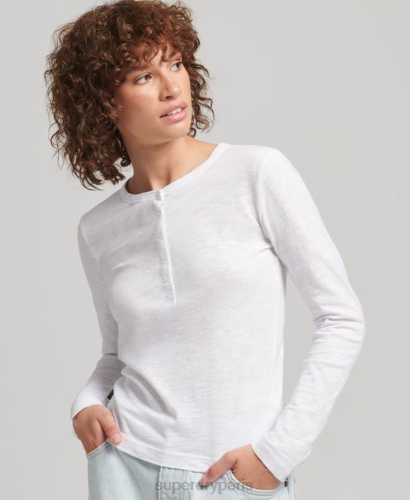 Superdry femmes haut henley en jersey flammé à manches longues D64Z3001 vêtements blanc