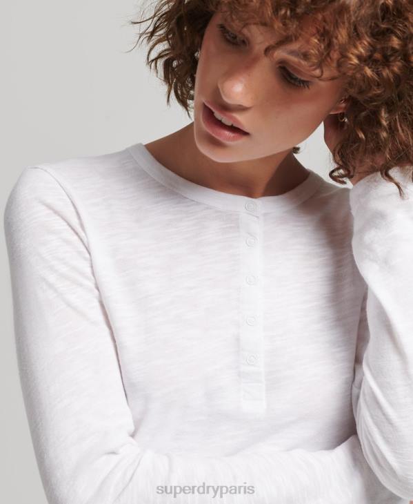 Superdry femmes haut henley en jersey flammé à manches longues D64Z3001 vêtements blanc