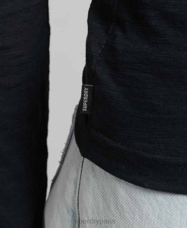 Superdry femmes haut henley en jersey flammé à manches longues D64Z3037 vêtements noir