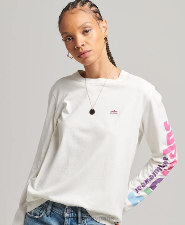 Superdry femmes haut à manches longues 90s terrain D64Z6745 vêtements blanc