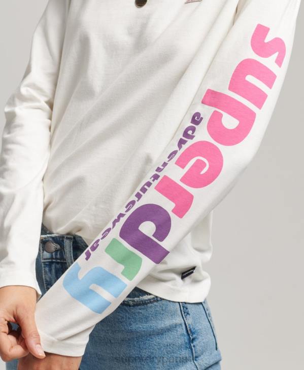 Superdry femmes haut à manches longues 90s terrain D64Z6745 vêtements blanc