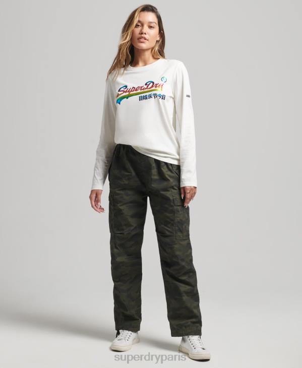 Superdry femmes haut à manches longues arc-en-ciel à logo vintage D64Z3070 vêtements blanc