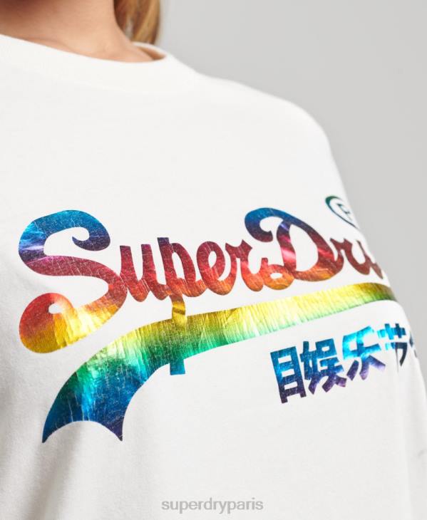 Superdry femmes haut à manches longues arc-en-ciel à logo vintage D64Z3070 vêtements blanc