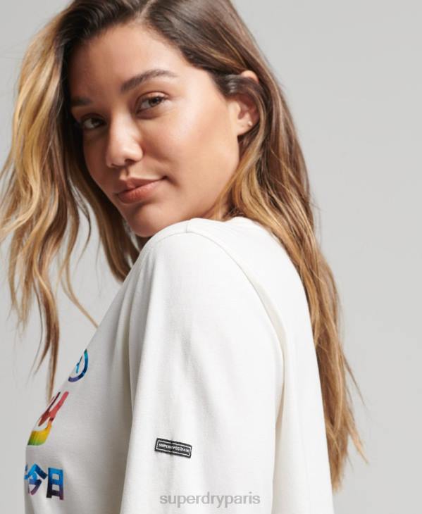 Superdry femmes haut à manches longues arc-en-ciel à logo vintage D64Z3070 vêtements blanc
