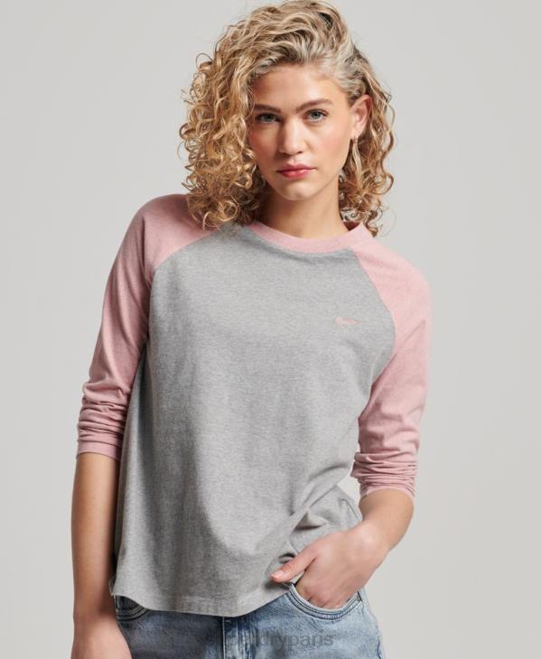 Superdry femmes haut à manches longues baseball vintage en coton bio D64Z2926 vêtements rose