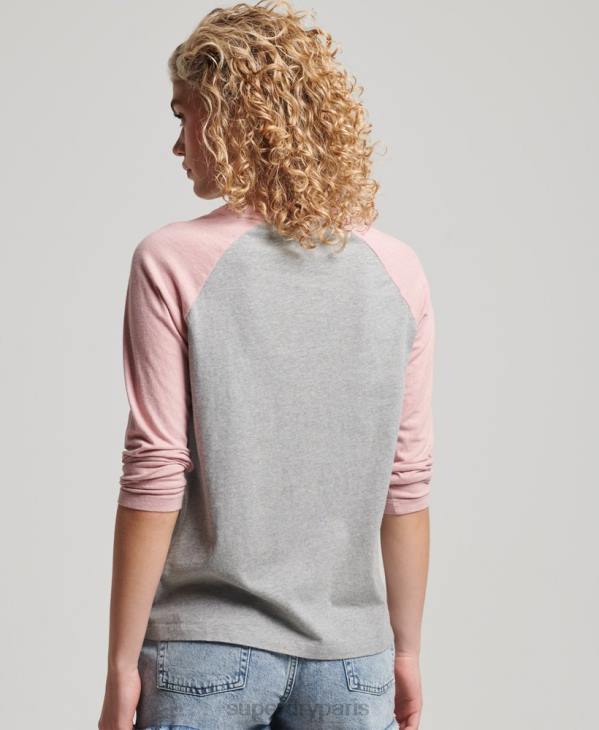 Superdry femmes haut à manches longues baseball vintage en coton bio D64Z2926 vêtements rose