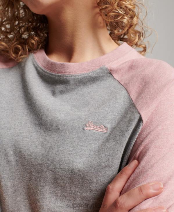Superdry femmes haut à manches longues baseball vintage en coton bio D64Z2926 vêtements rose