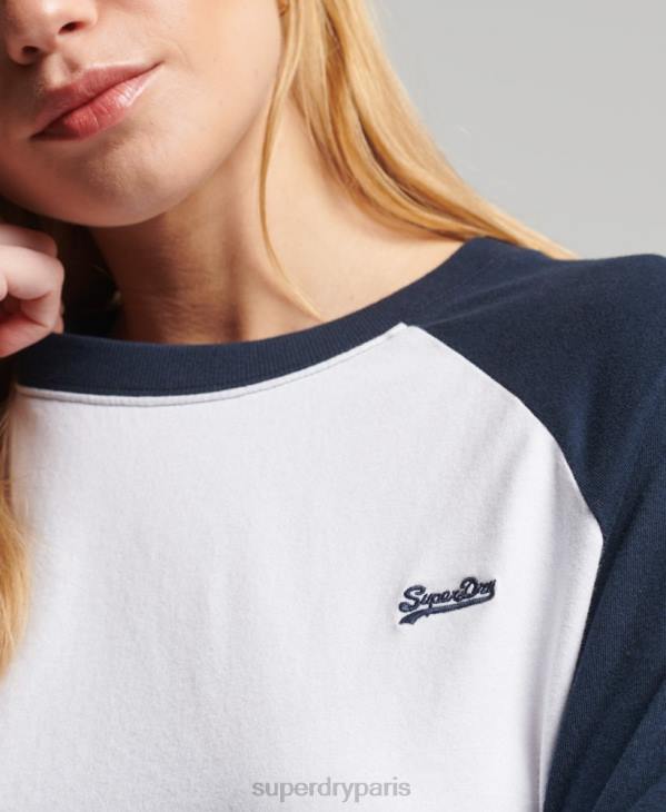 Superdry femmes haut à manches longues baseball vintage en coton bio D64Z6628 vêtements blanc
