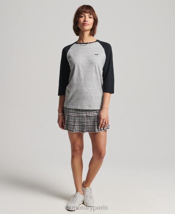 Superdry femmes haut à manches longues baseball vintage en coton bio D64Z6643 vêtements gris foncé