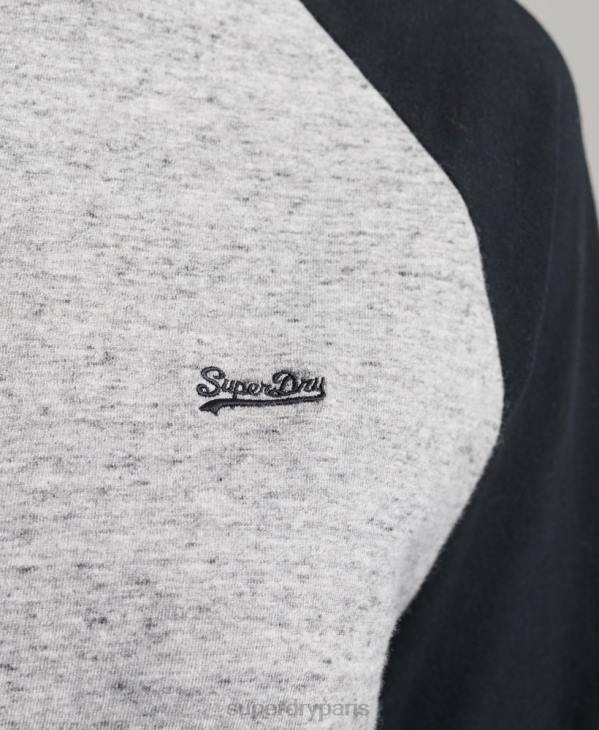 Superdry femmes haut à manches longues baseball vintage en coton bio D64Z6643 vêtements gris foncé