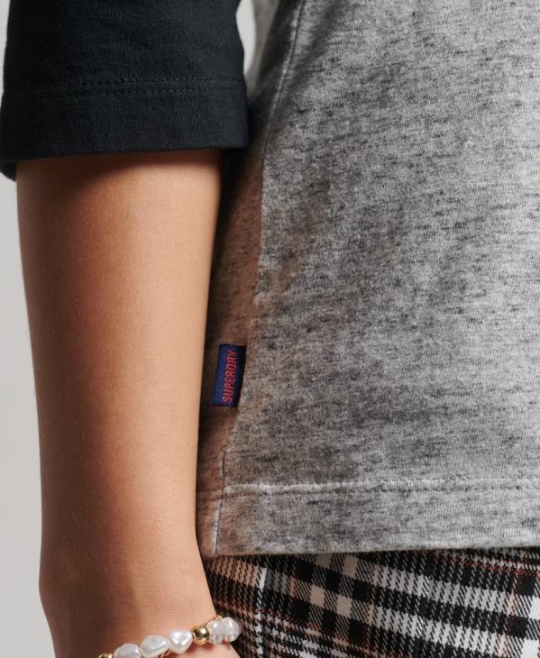 Superdry femmes haut à manches longues baseball vintage en coton bio D64Z6643 vêtements gris foncé