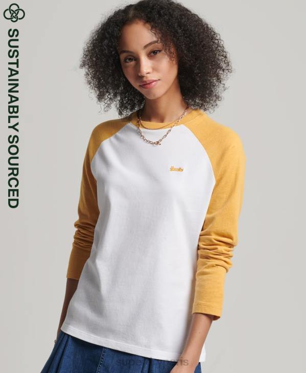 Superdry femmes haut à manches longues baseball vintage en coton bio D64Z6654 vêtements jaune