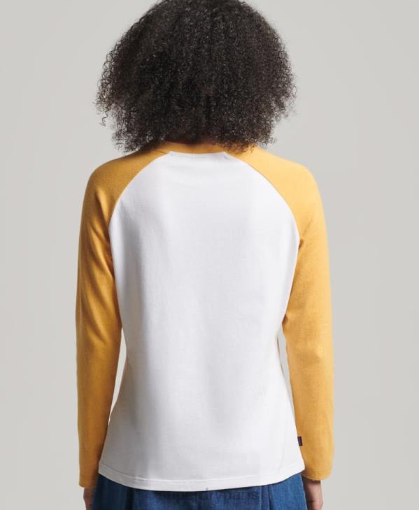 Superdry femmes haut à manches longues baseball vintage en coton bio D64Z6654 vêtements jaune