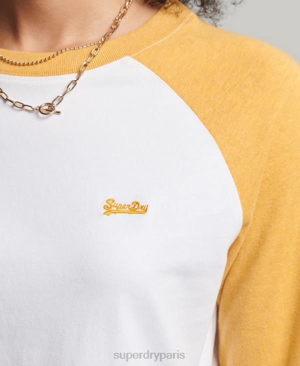 Superdry femmes haut à manches longues baseball vintage en coton bio D64Z6654 vêtements jaune
