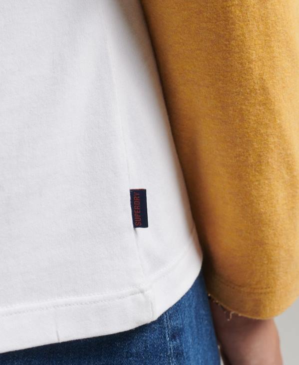 Superdry femmes haut à manches longues baseball vintage en coton bio D64Z6654 vêtements jaune
