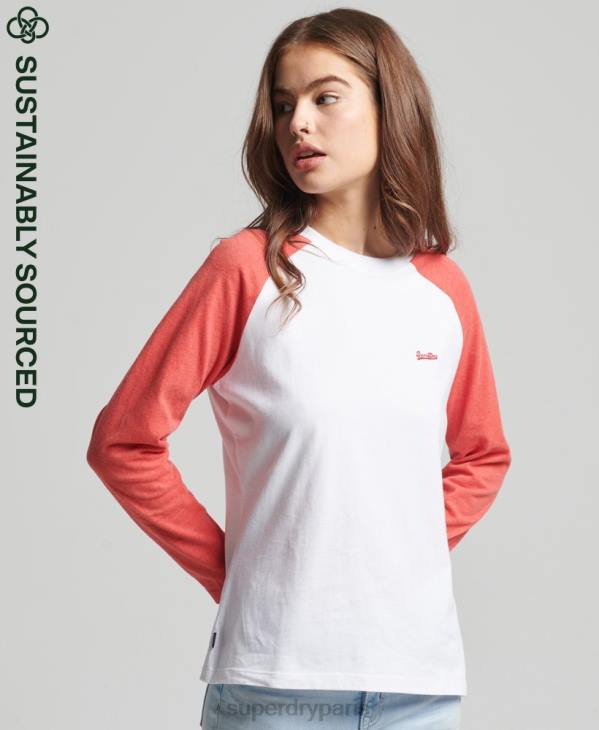 Superdry femmes haut à manches longues baseball vintage en coton bio D64Z6658 vêtements corail