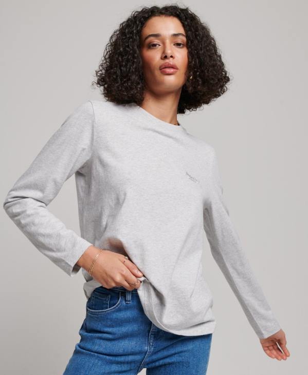 Superdry femmes haut à manches longues en coton biologique avec logo vintage D64Z2971 vêtements gris clair