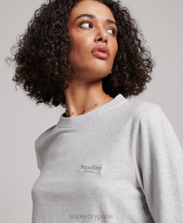 Superdry femmes haut à manches longues en coton biologique avec logo vintage D64Z2971 vêtements gris clair