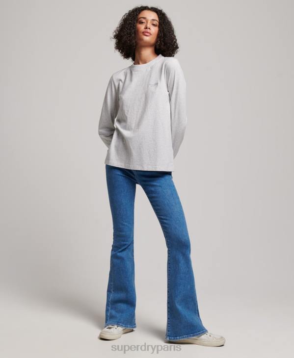 Superdry femmes haut à manches longues en coton biologique avec logo vintage D64Z2971 vêtements gris clair
