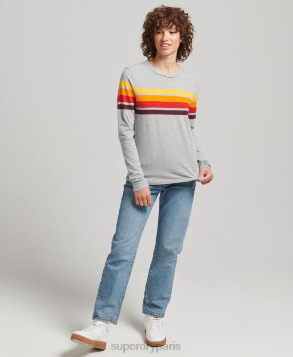 Superdry femmes haut à manches longues en coton biologique cali stripe 2.0 D64Z6540 vêtements gris clair