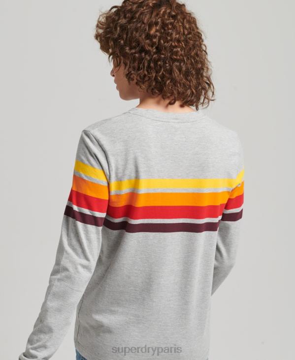 Superdry femmes haut à manches longues en coton biologique cali stripe 2.0 D64Z6540 vêtements gris clair