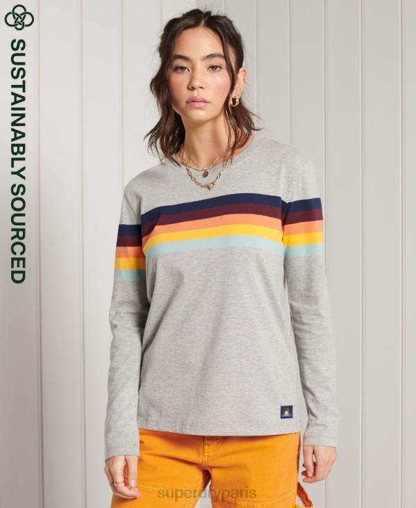 Superdry femmes haut à manches longues en coton biologique à rayures cali D64Z6781 vêtements gris clair