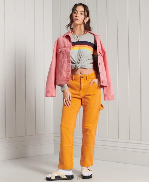 Superdry femmes haut à manches longues en coton biologique à rayures cali D64Z6781 vêtements gris clair