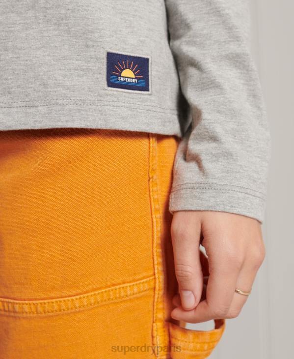 Superdry femmes haut à manches longues en coton biologique à rayures cali D64Z6781 vêtements gris clair