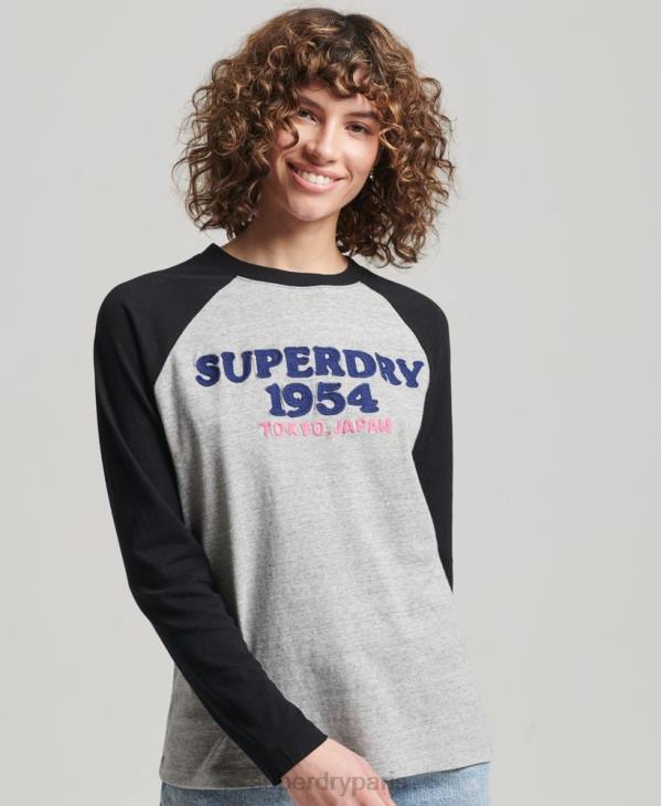 Superdry femmes haut à manches longues et logo vintage D64Z2136 vêtements gris