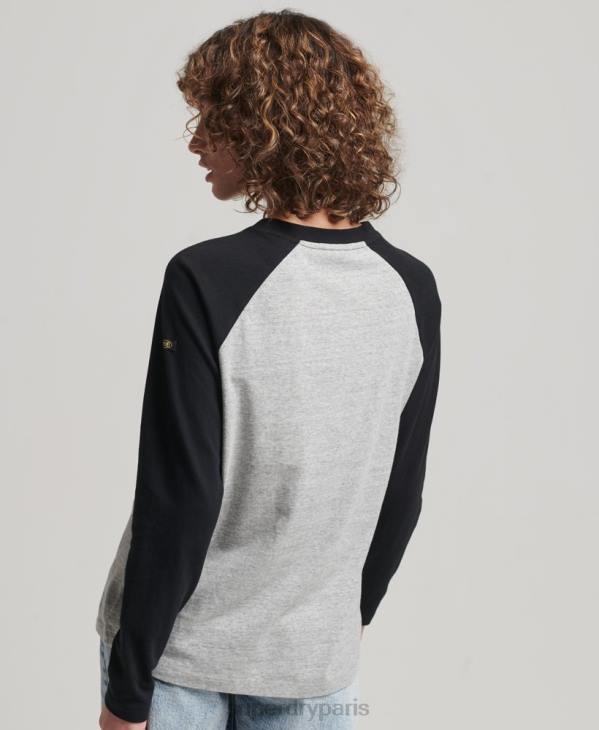 Superdry femmes haut à manches longues et logo vintage D64Z2136 vêtements gris