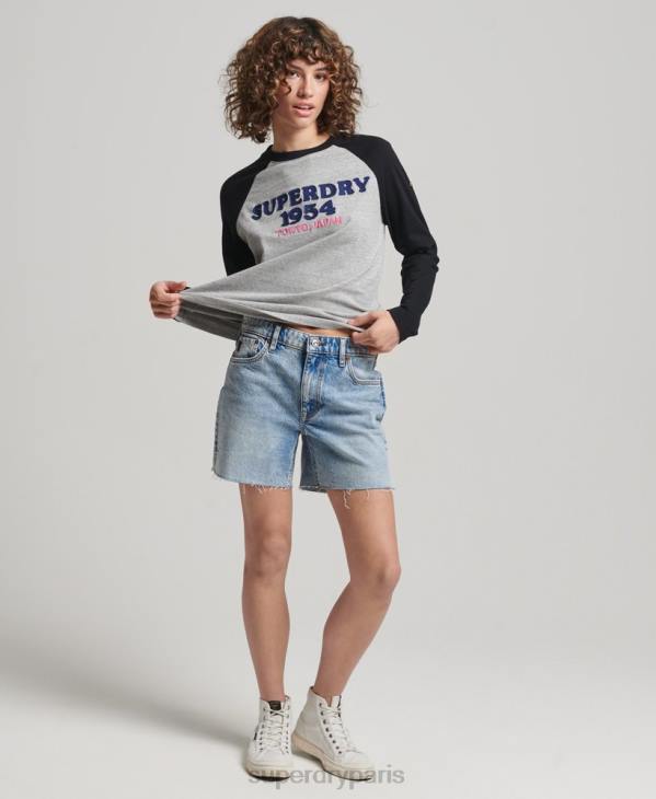Superdry femmes haut à manches longues et logo vintage D64Z2136 vêtements gris