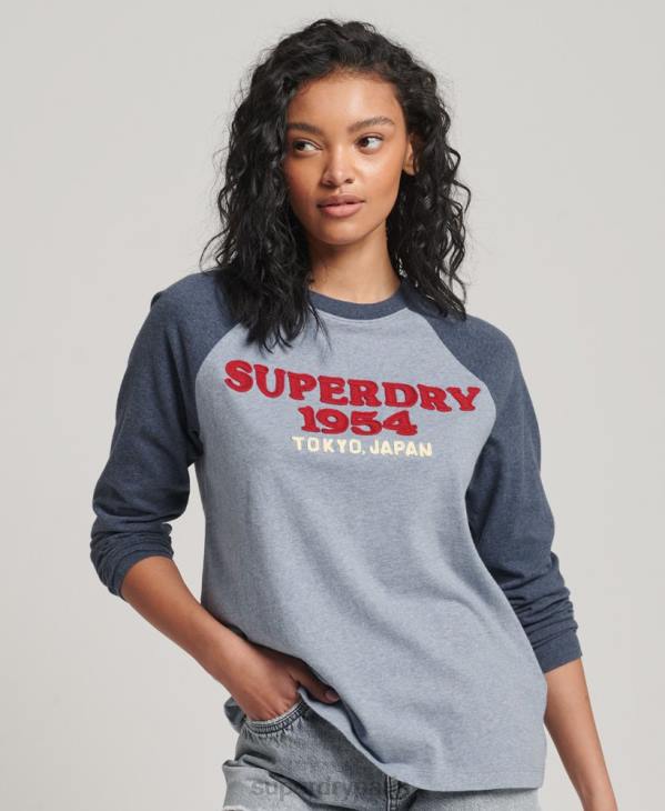 Superdry femmes haut à manches longues et logo vintage D64Z2266 vêtements bleu