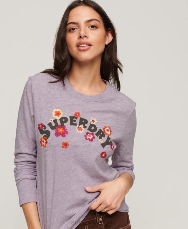 Superdry femmes haut à manches longues nostalgie vintage D64Z2885 vêtements violet