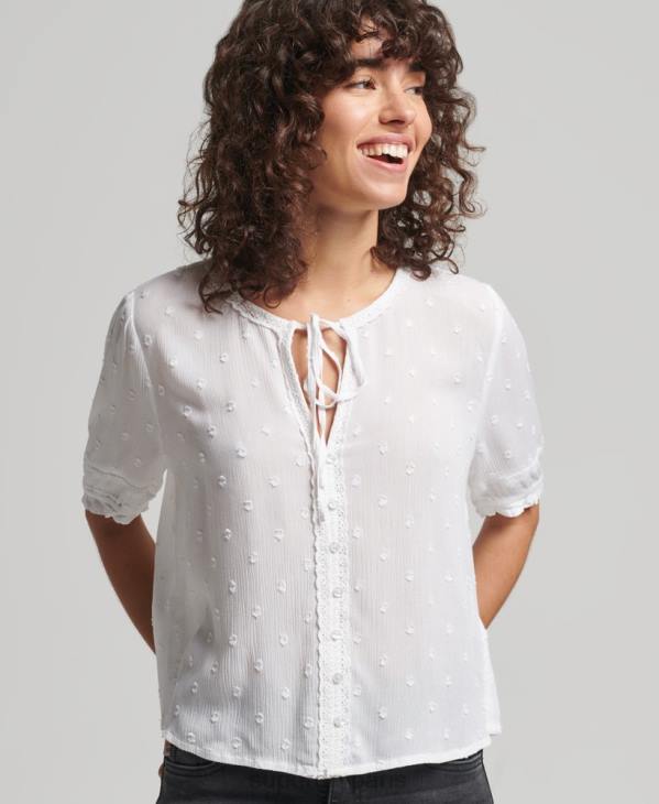 Superdry femmes haut vintage brodé à manches courtes D64Z6695 vêtements blanc