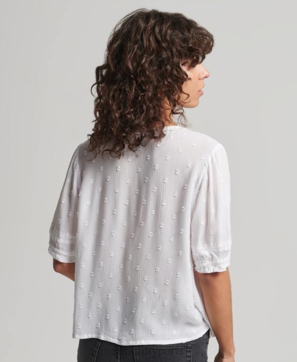 Superdry femmes haut vintage brodé à manches courtes D64Z6695 vêtements blanc