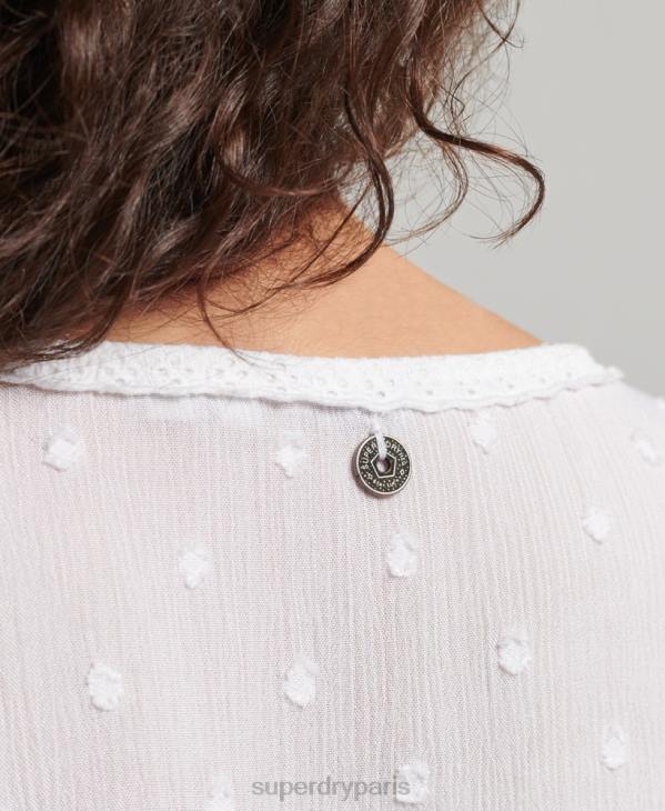 Superdry femmes haut vintage brodé à manches courtes D64Z6695 vêtements blanc