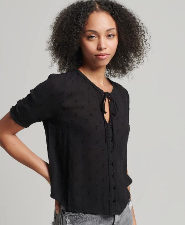 Superdry femmes haut vintage brodé à manches courtes D64Z6696 vêtements noir