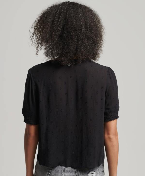 Superdry femmes haut vintage brodé à manches courtes D64Z6696 vêtements noir