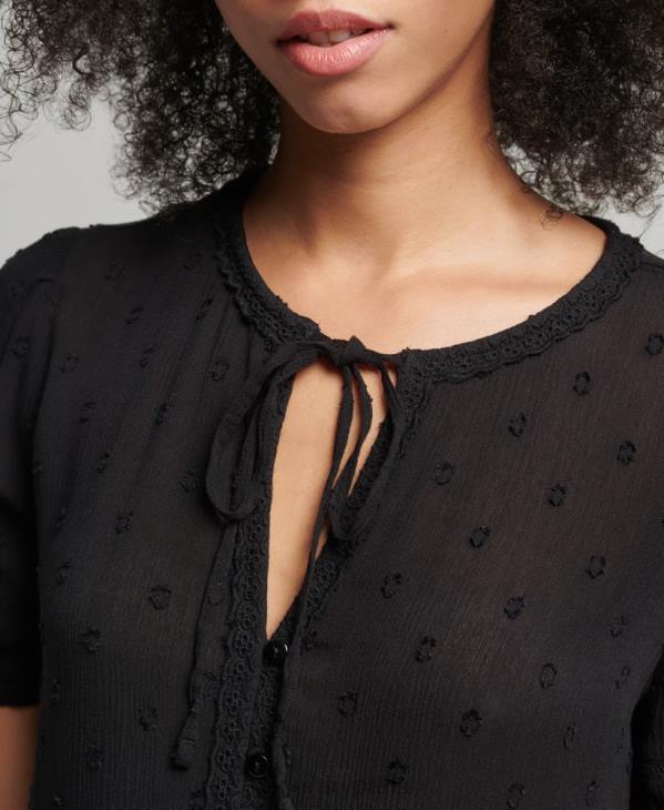 Superdry femmes haut vintage brodé à manches courtes D64Z6696 vêtements noir