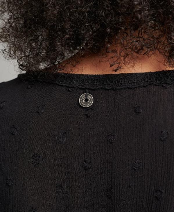 Superdry femmes haut vintage brodé à manches courtes D64Z6696 vêtements noir