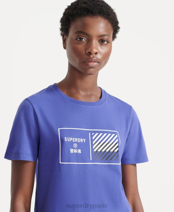 Superdry femmes noyau de train t-shirt graphique D64Z6352 vêtements bleu