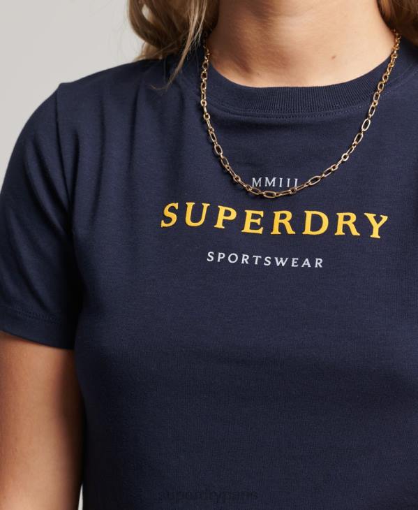 Superdry femmes petit t-shirt graphique D64Z2296 vêtements marine