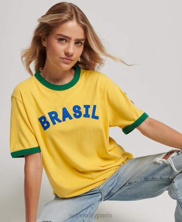 Superdry femmes ringspun football brésil matchday t-shirt D64Z2828 vêtements jaune